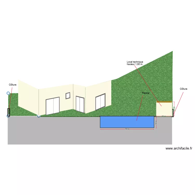 coupe piscine. Plan de 