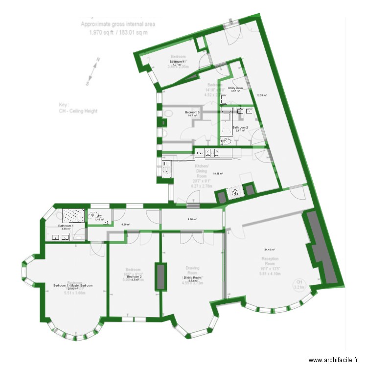 44 FitzJames Proposed Plan overlapping Existing Plan. Plan de 0 pièce et 0 m2