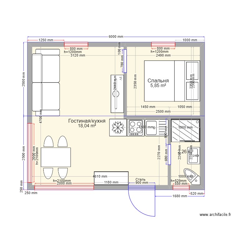 30 6 ст. Plan de 0 pièce et 0 m2