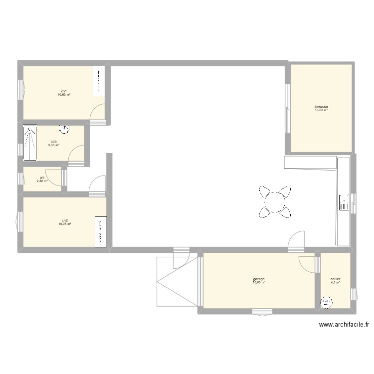 Maison estibeaux. Plan de 7 pièces et 60 m2