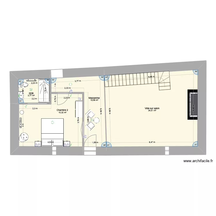 ETAGE Sud Est am&eacute;nag&eacute;. Plan de 4  et 64 m²