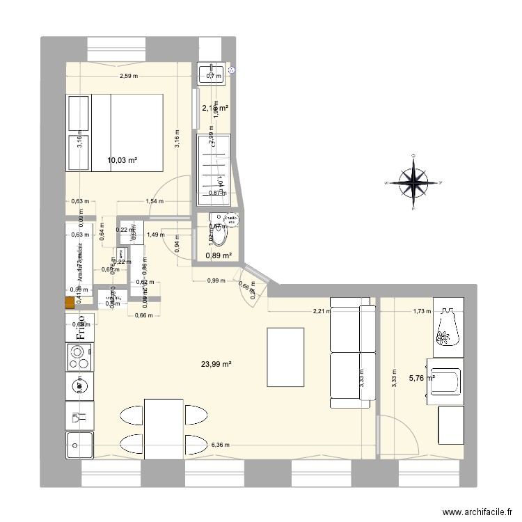 48RLC Poteau Sas 2. Plan de 5 pièces et 43 m2