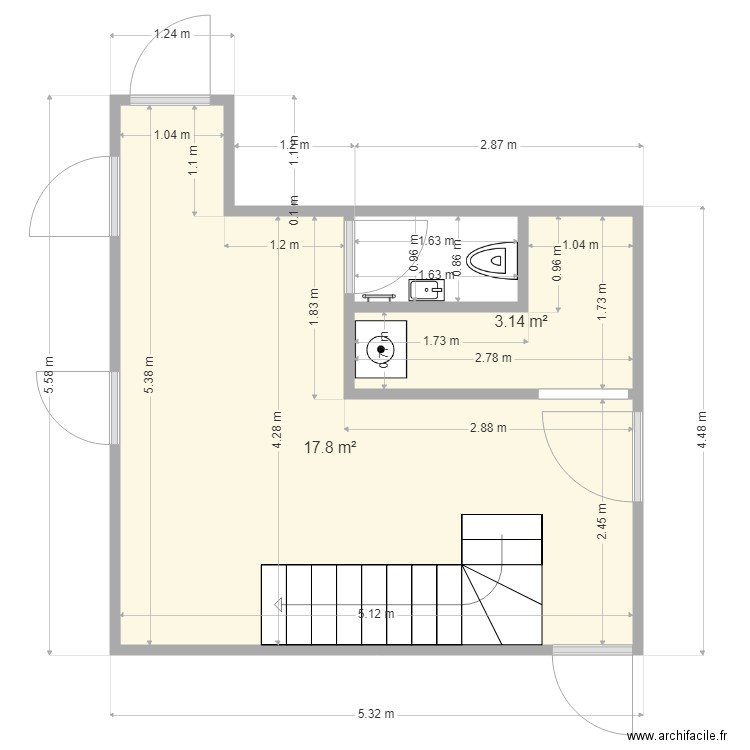 Plan Buanderie Toilettes RDC. Plan de 0 pièce et 0 m2