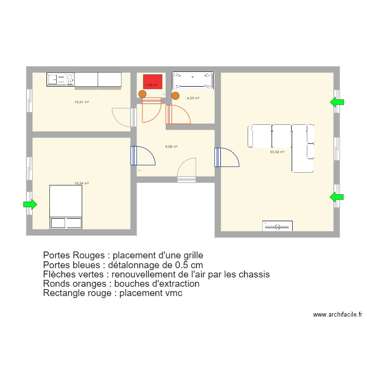 Plant VMC deleplanque. Plan de 6 pièces et 74 m2