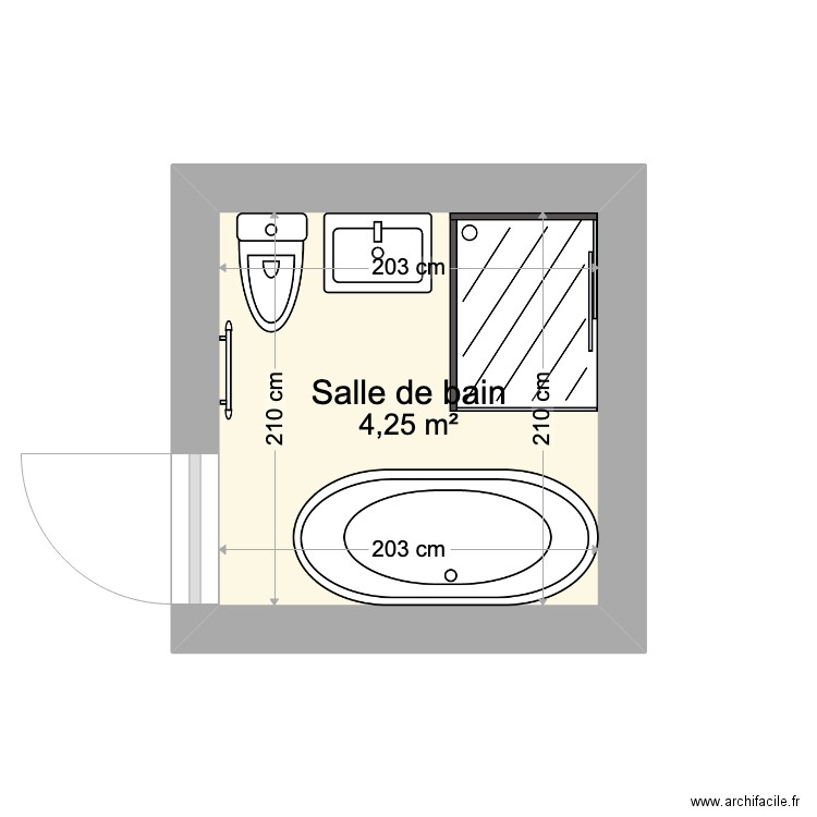 SDB avec WC. Plan de 1 pièce et 4 m2