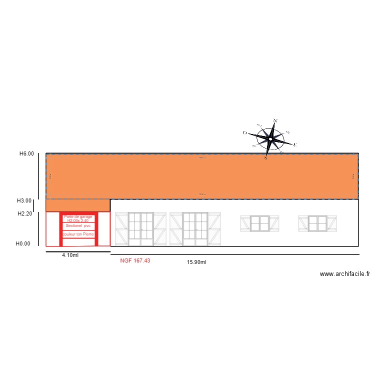 Facade SUD SV 1. Plan de 7 pièces et 69 m2