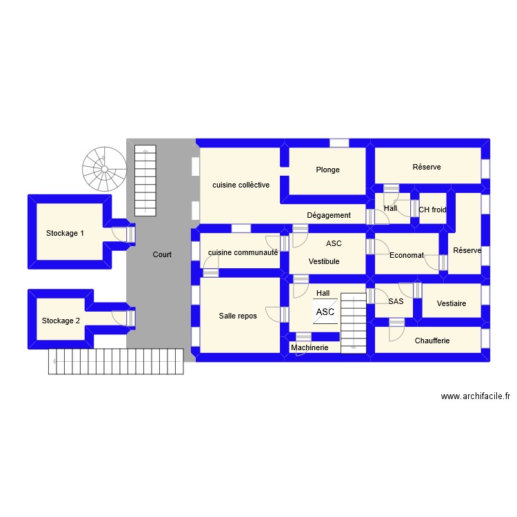 sous sol . Plan de 15 pièces et 65 m2