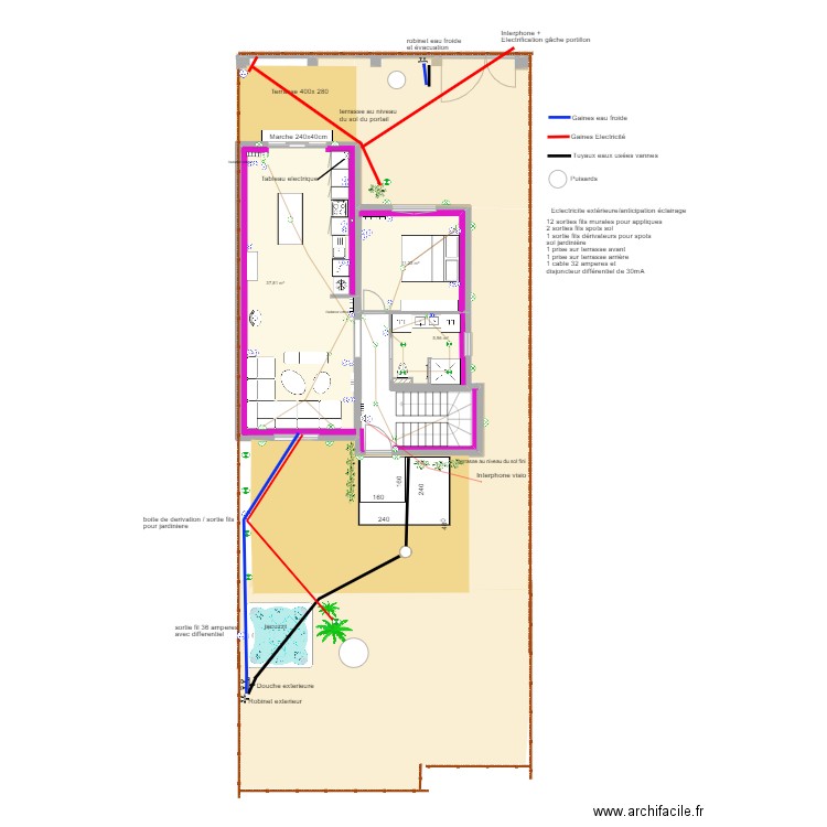 LEROUX reseaux eaux et Electricité exterieurs 26.03.23. Plan de 3 pièces et 55 m2