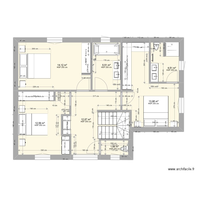 hermes 1E. Plan de 7 pièces et 65 m2