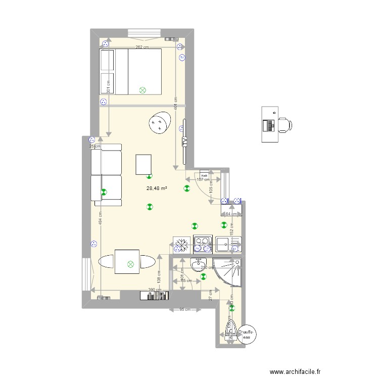 Chabrol mezzanine 5 T1BIS. Plan de 1 pièce et 28 m2