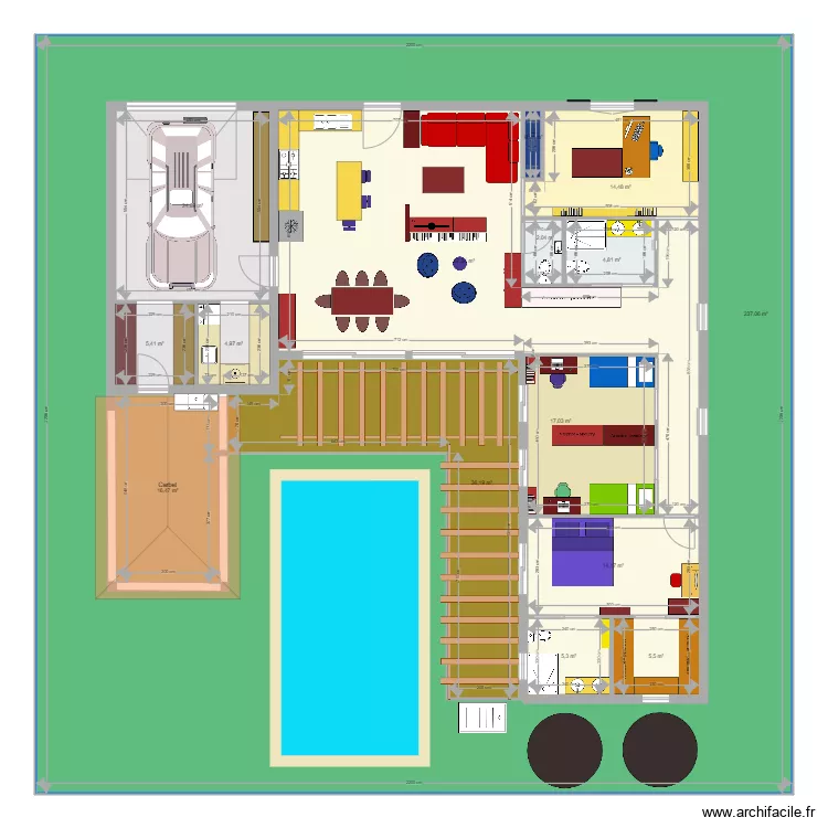 en L    1650 x 1750. Plan de 