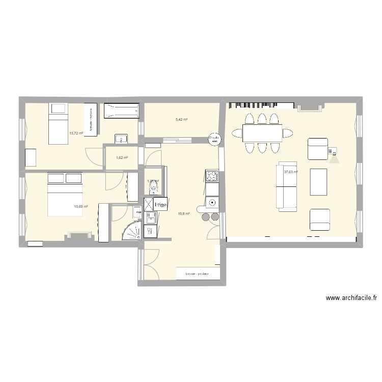 APPARTEMENT FRANCOIS OPTION B. Plan de 5 pièces et 56 m2