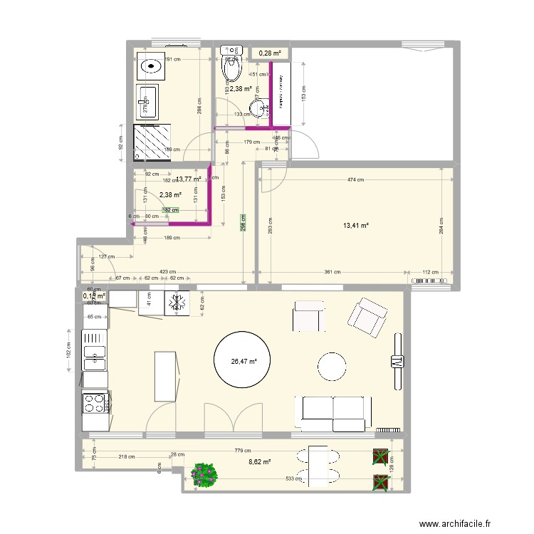 vendome bis. Plan de 8 pièces et 67 m2