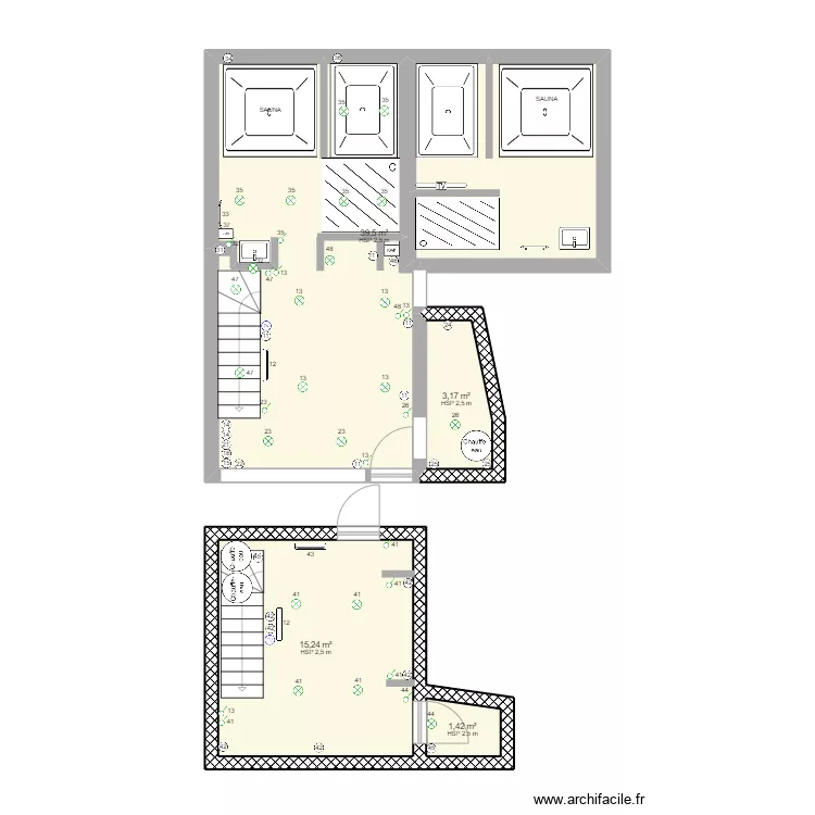 RDC 1 SDB electricit&eacute;. Plan de 