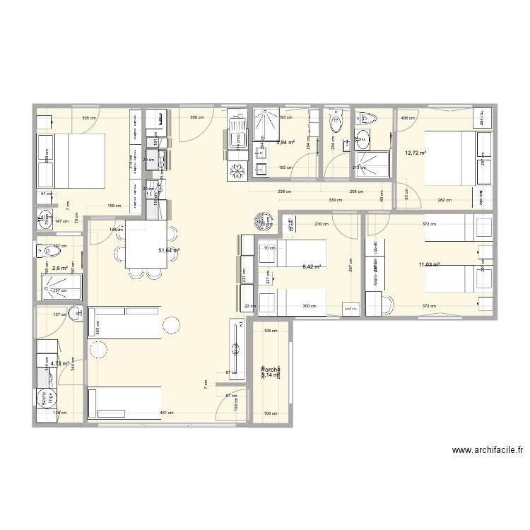 Biarritz version 1Bis. Plan de 8 pièces et 98 m2