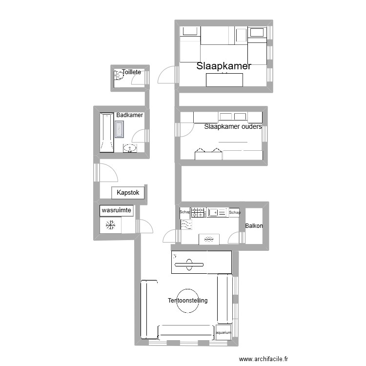 devoir néerlandais. Plan de 4 pièces et 16 m2