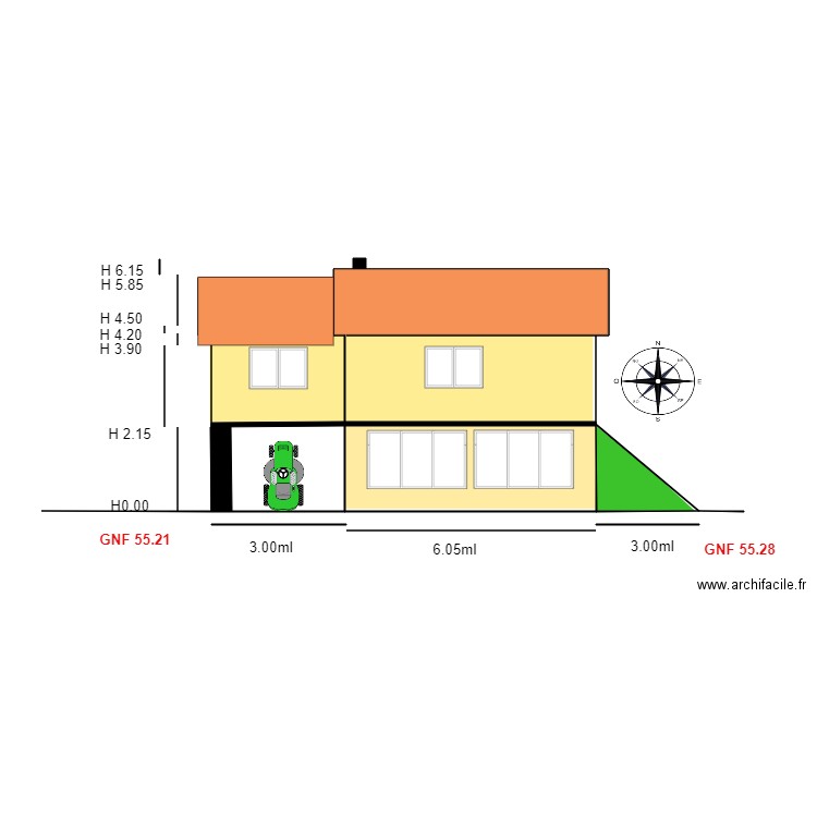 Facade  SUD                                     villenauxe la petite. Plan de 5 pièces et 49 m2