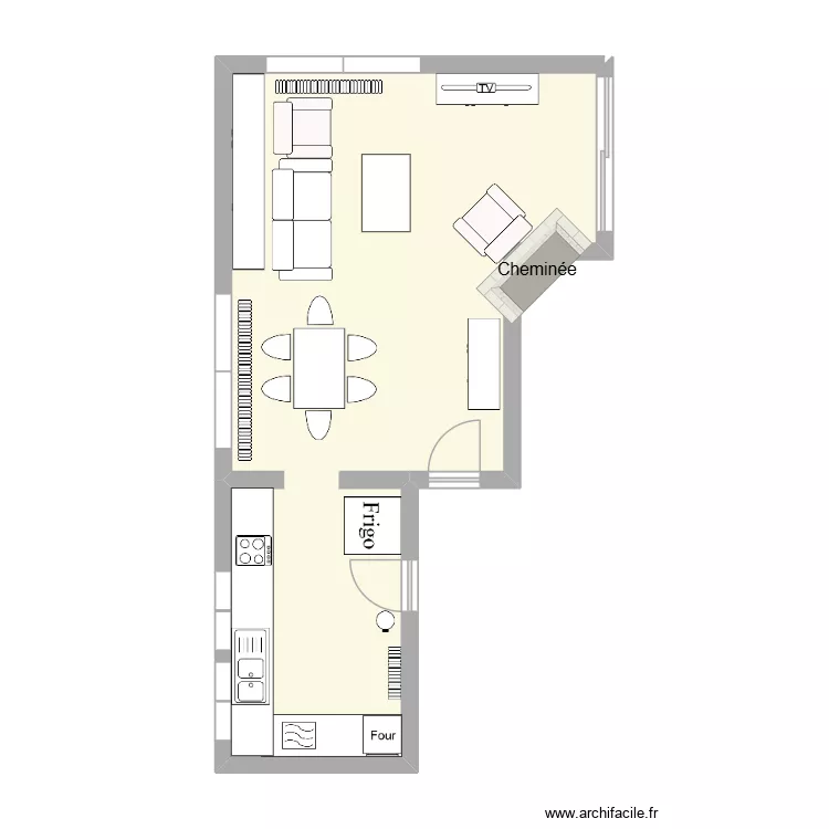 cuisine + s&eacute;jour. Plan de 1  et 41 m²