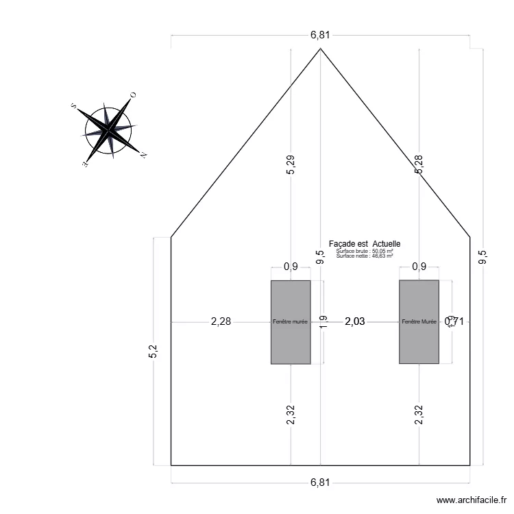 Fa&ccedil;ade actuelle  est. Plan de 