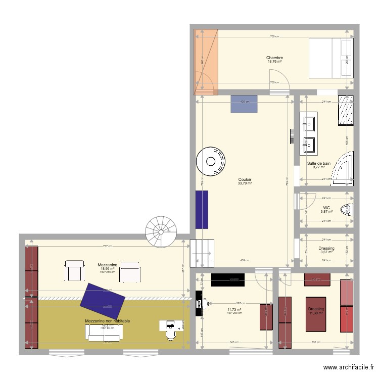 1er étage. Plan de 9 pièces et 128 m2
