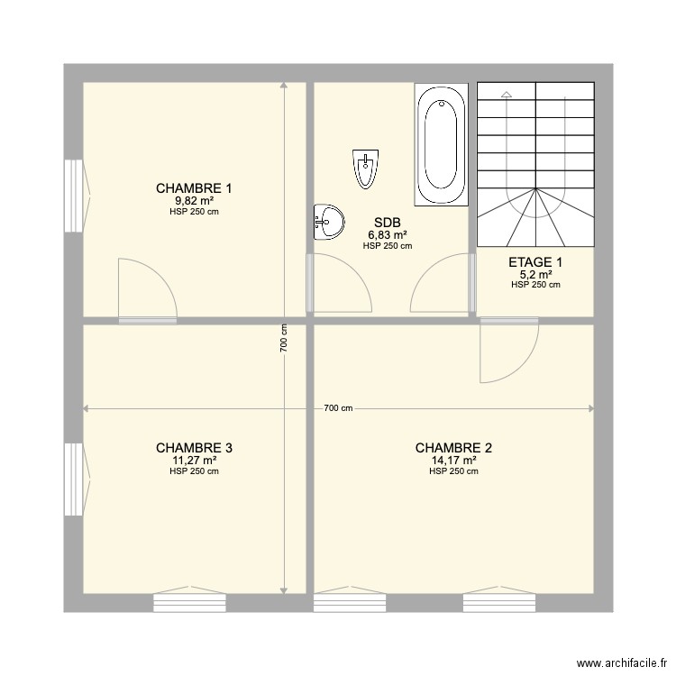 ETAGE 1 IDR BBZ. Plan de 5 pièces et 47 m2