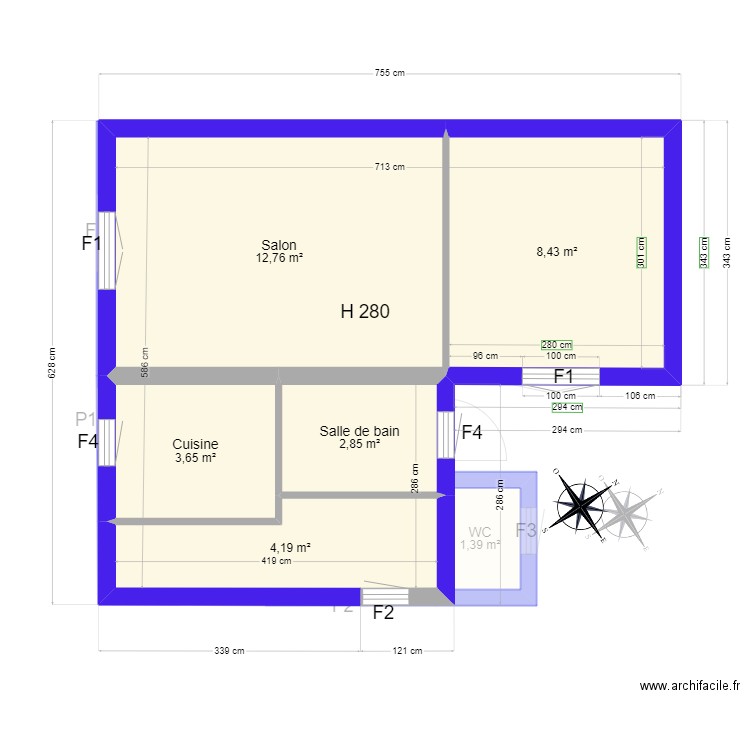 Barbier. Plan de 12 pièces et 65 m2