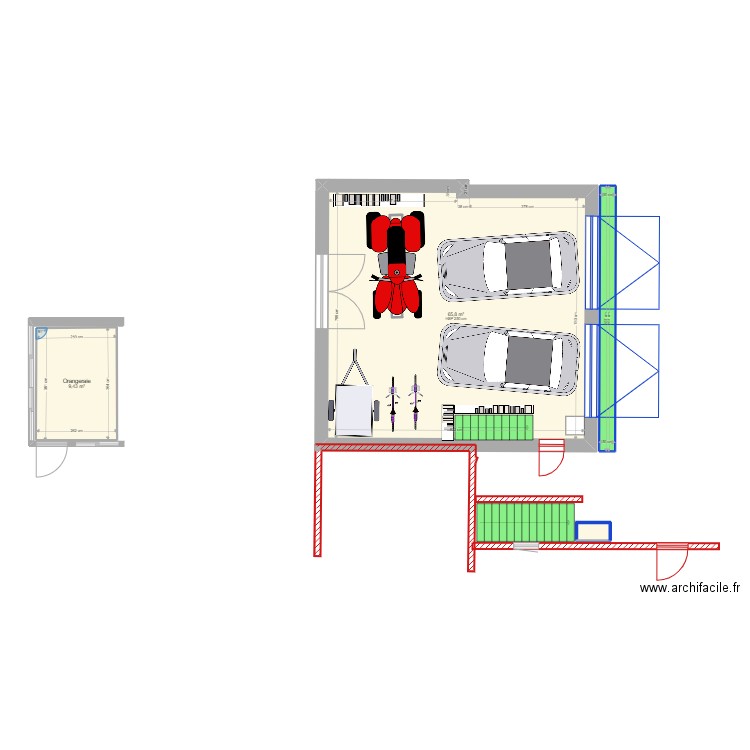 Garage projet simplifié. Plan de 4 pièces et 80 m2