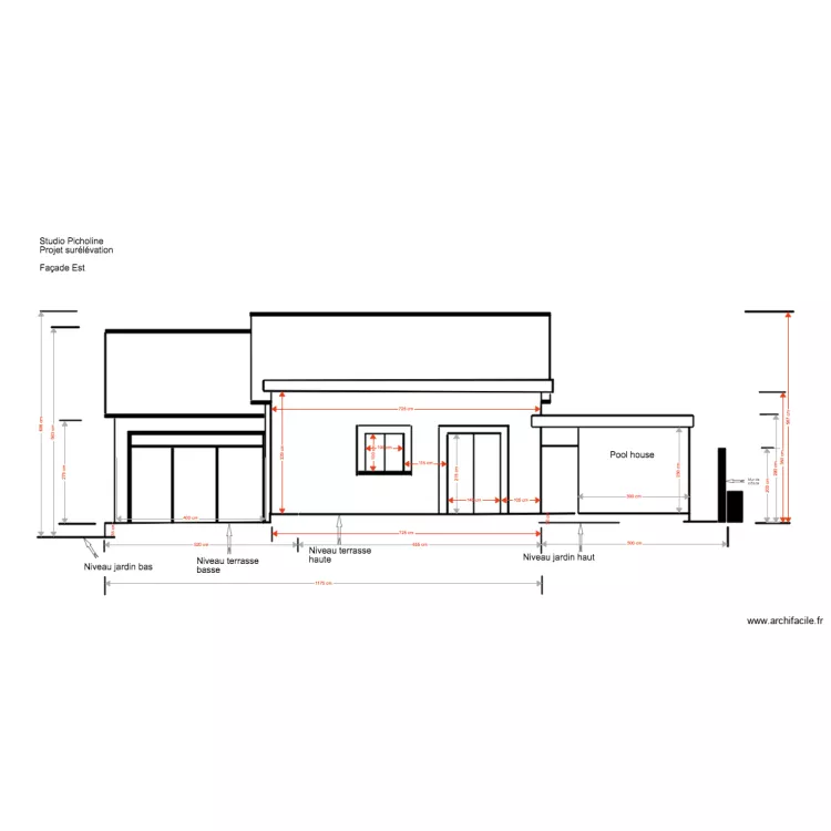 Studio Picholine Projet 02 18 3 Fa&ccedil;ade est  Pool house. Plan de 