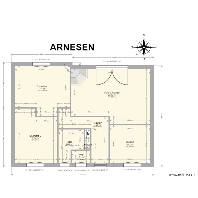 ARNESEN. Plan de 8 pièces et 71 m2