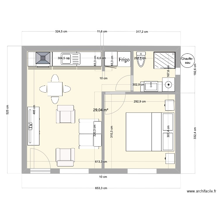 plan yoyo. Plan de 1 pièce et 29 m2