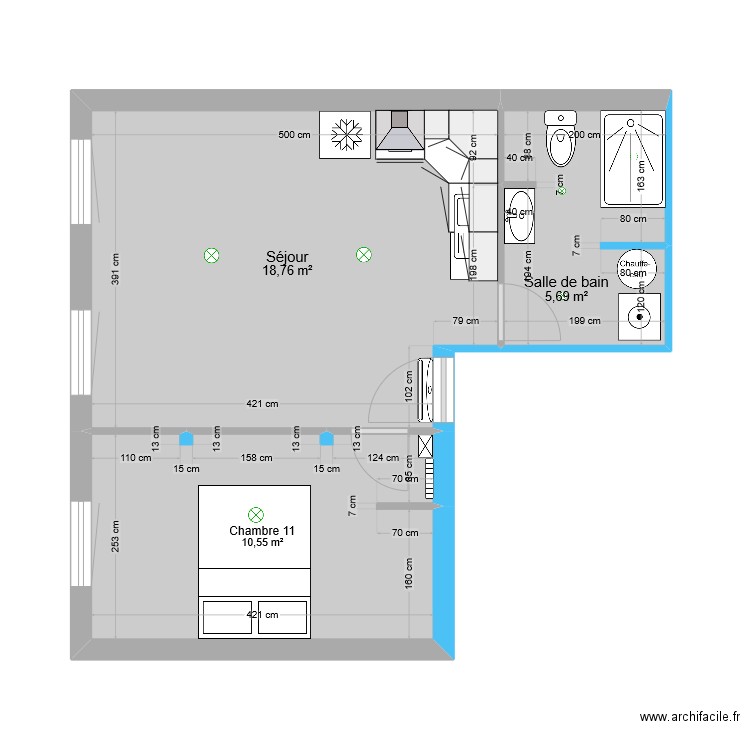 Appartement T2 n°11. Plan de 3 pièces et 35 m2