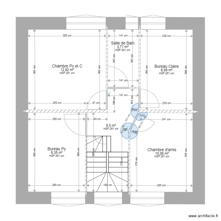 maison Douarnenez 1er étage. Plan de 6 pièces et 53 m2