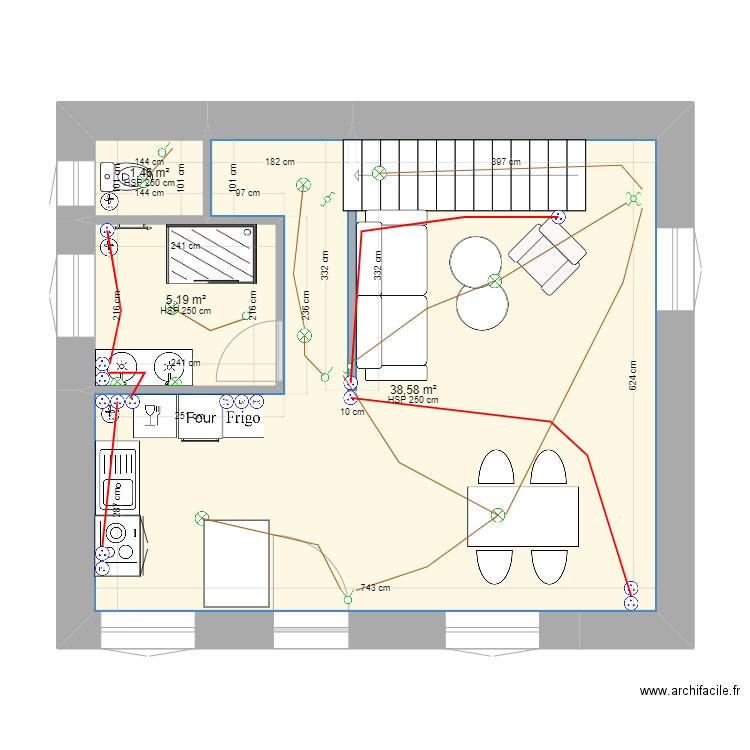 RDC Project GOFFIC - Electricité. Plan de 3 pièces et 45 m2