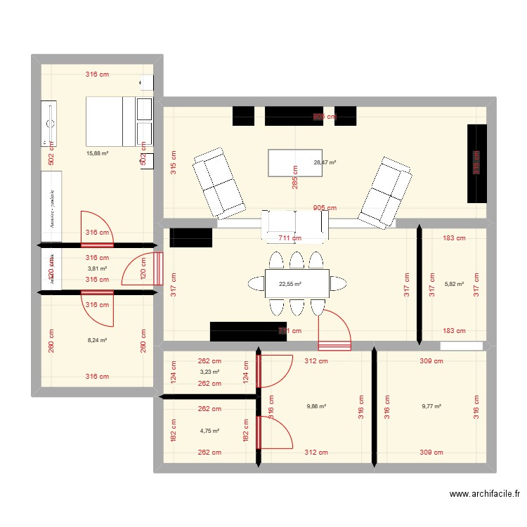 plan x. Plan de 10 pièces et 112 m2