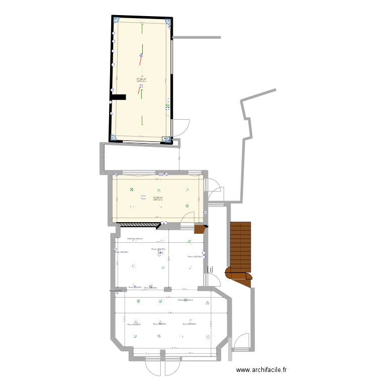 boutique vide. Plan de 2 pièces et 45 m2