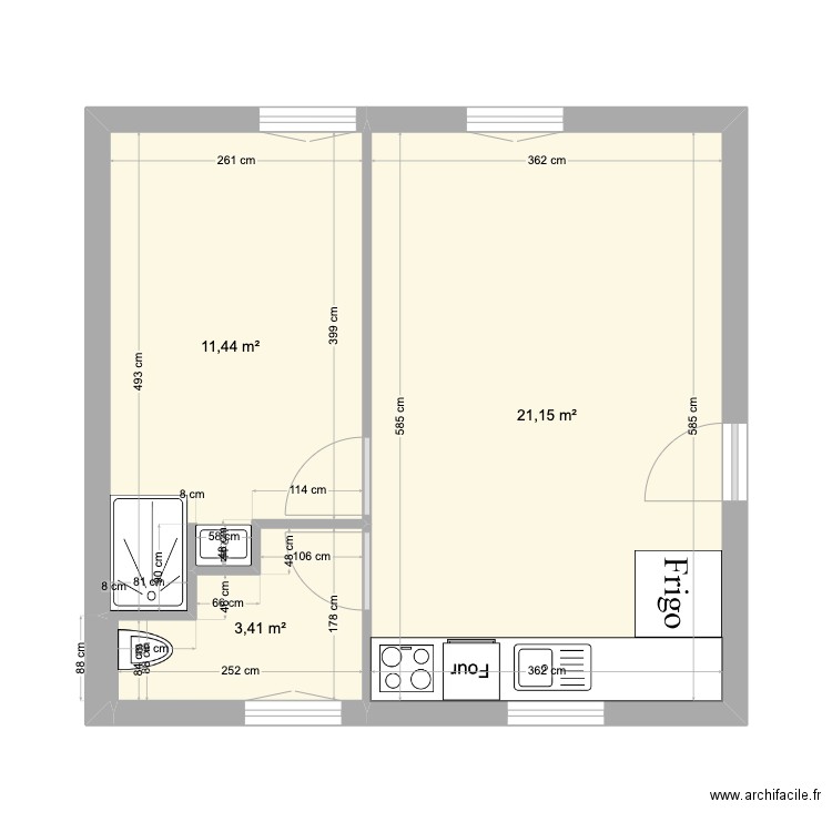 BROCARD V1. Plan de 3 pièces et 36 m2