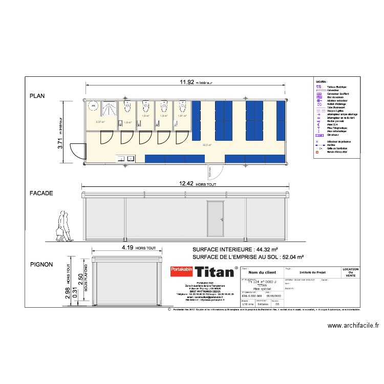 TECHCI_VESTIAIRE F_V2. Plan de 6 pièces et 43 m2