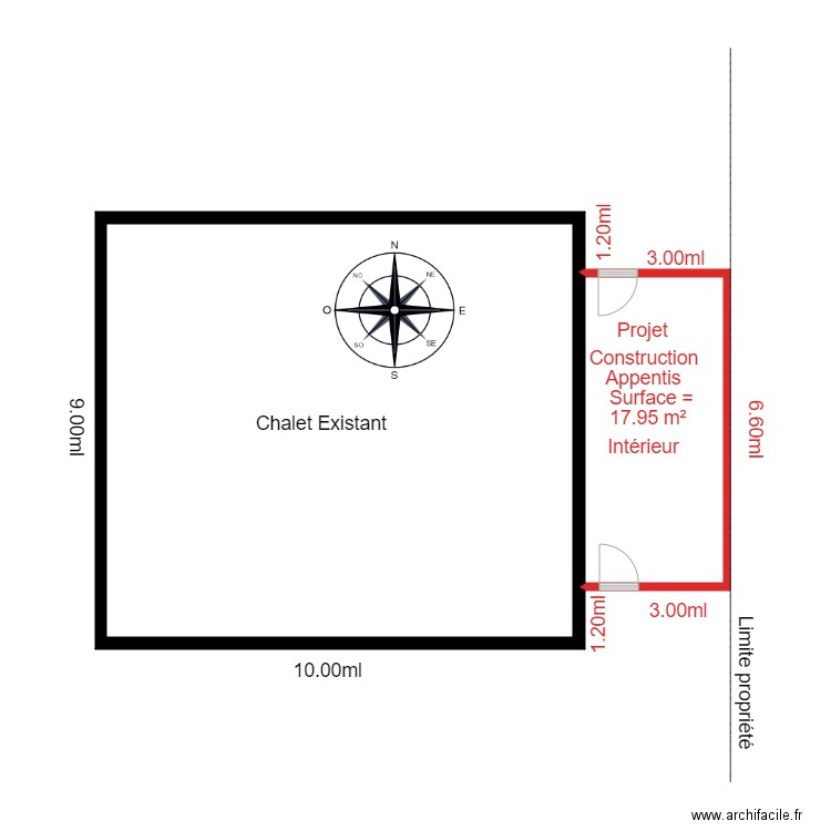 Existant  et projet  chalet 79. Plan de 2 pièces et 99 m2