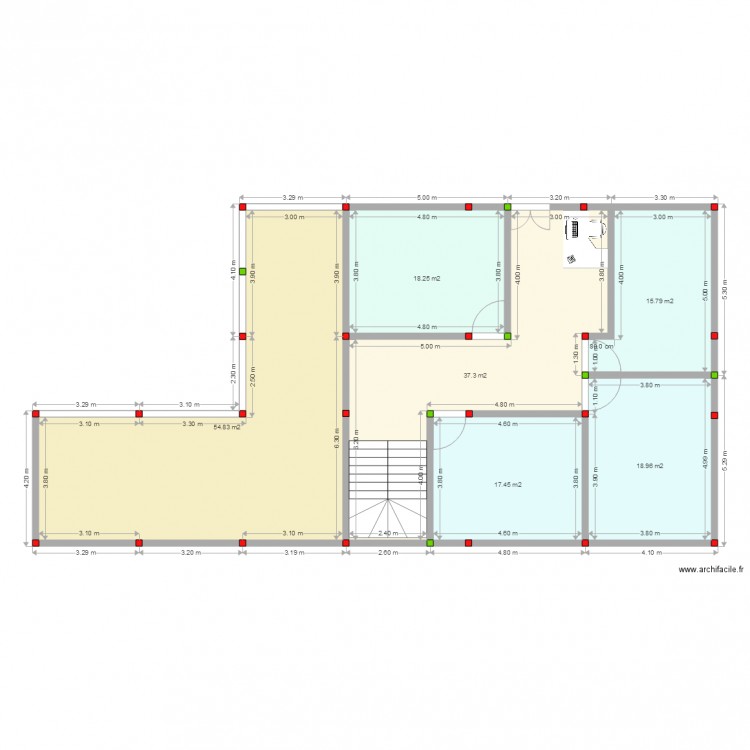 RDC. Plan de 6 pièces et 163 m2