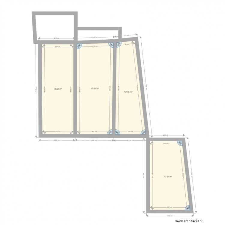 terrasse coté sud. Plan de 4 pièces et 60 m2