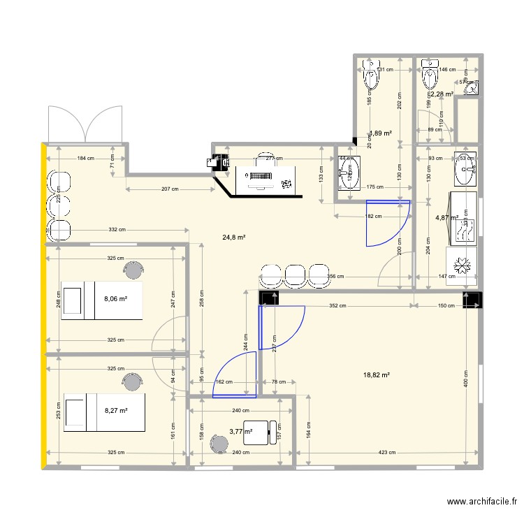 Projet cabinet 1. Plan de 9 pièces et 76 m2