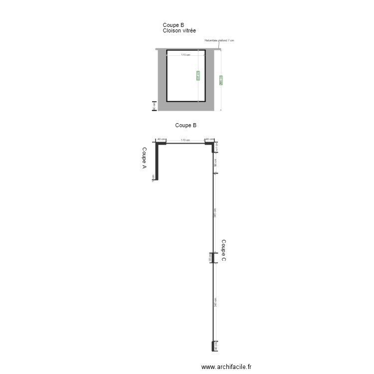 CENTURY 21 Coupe B. Plan de 2 pièces et 7 m2