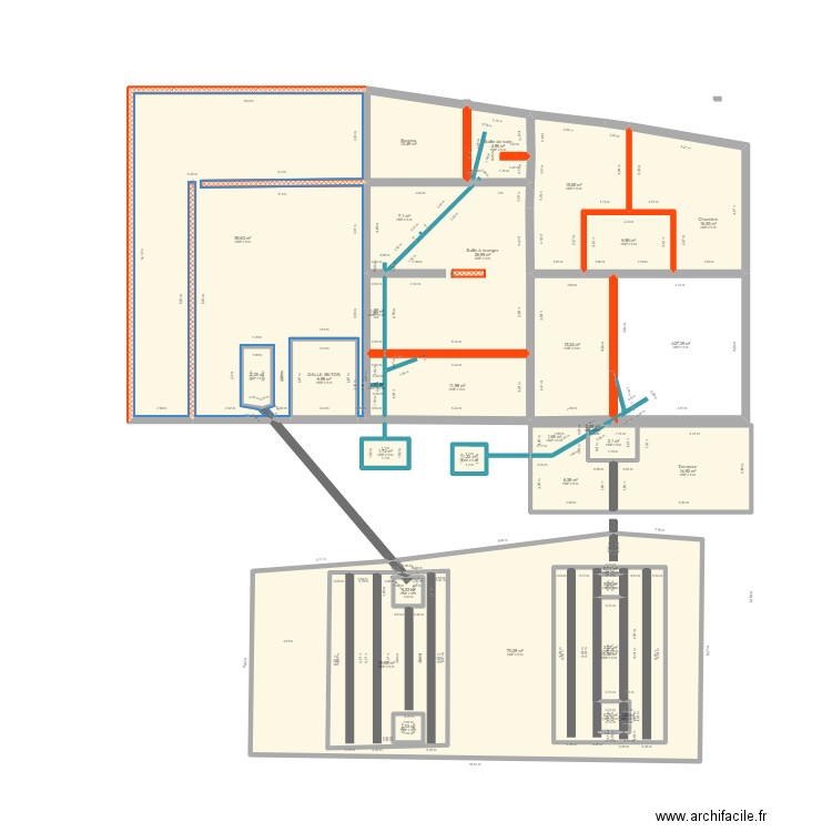 Réseau eaux pujols. Plan de 32 pièces et 414 m2