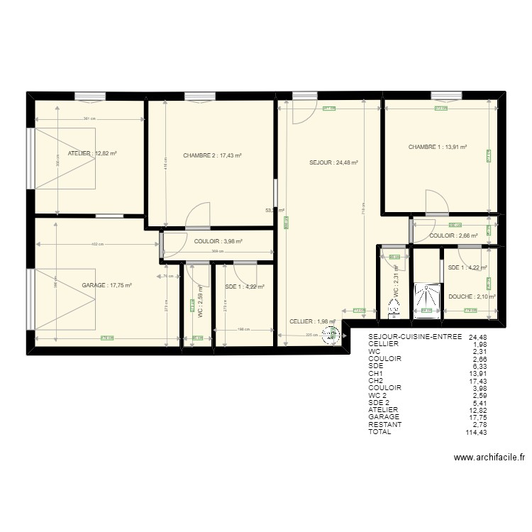 BRACHET RDJ . Plan de 8 pièces et 114 m2