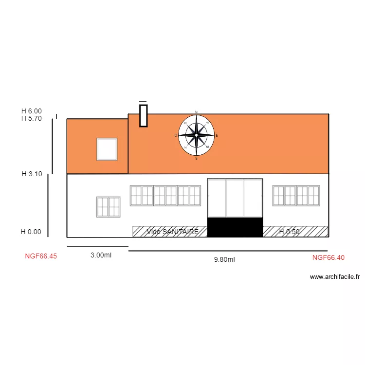 Facade  SUD                         med&eacute;ric. Plan de 
