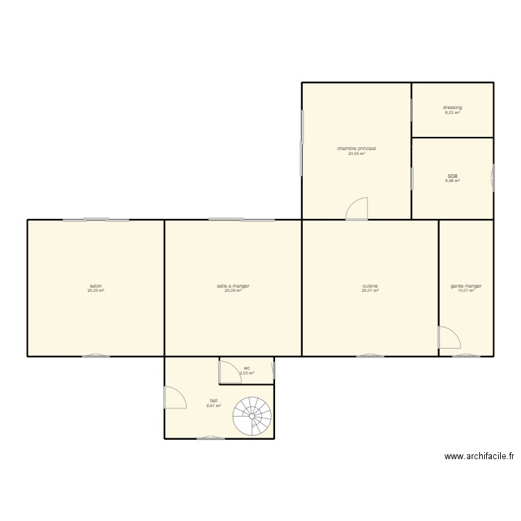 rez de chaussé. Plan de 15 pièces et 250 m2