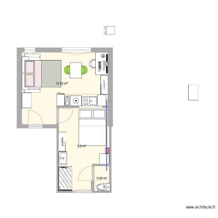 mourillon V4. Plan de 3 pièces et 25 m2