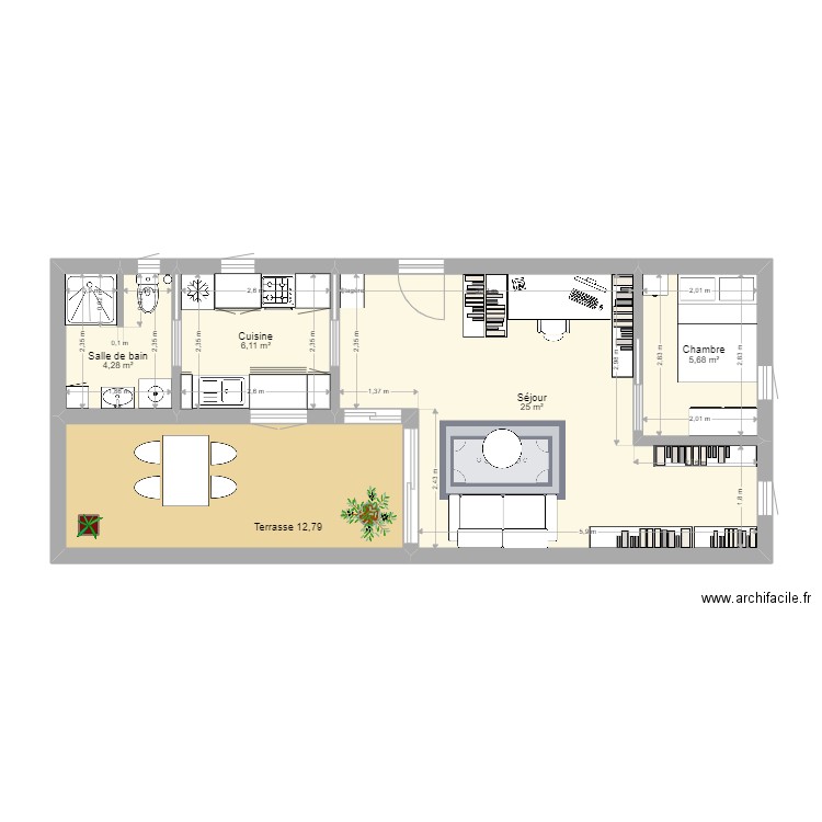 Containers 40 feet et 20 feet. Plan de 5 pièces et 54 m2