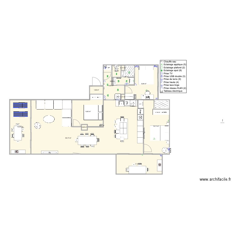 Santa Clara 2 rassemblé face mer base min Tx V3. Plan de 15 pièces et 122 m2