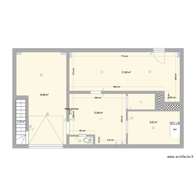 Plan R-1. Plan de 9 pièces et 69 m2